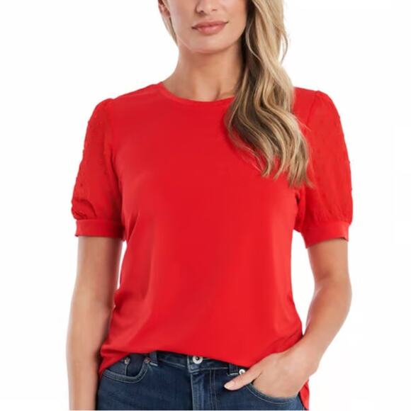 CeCe Red Pullover Blouse Shirt Puff Sleeve Womens Large - Picture 7 of 7